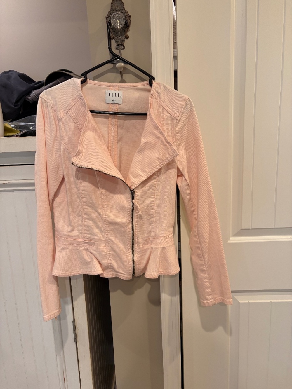 Elle Pastel Pink Peplum Moto Jacket